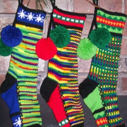 Hand Knit Christmas Stocking Red Green Block Stripe By Santa's Works - thumbnail 3