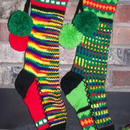 Hand Knit Christmas Stocking Red Green Block Stripe By Santa's Works - thumbnail 2