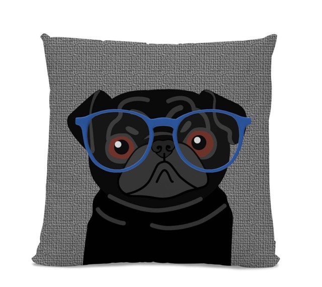 Black Pug With Glasses Pillow - Dog Decor Gift Funny Gift - image 1