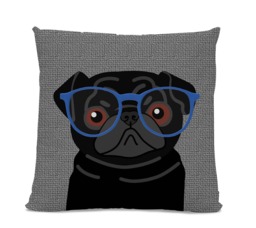 Black Pug With Glasses Pillow - Dog Decor Gift Funny Gift