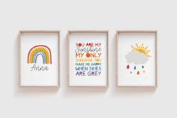 Set Of 3 Girls Nursery Prints, You Are My Sunshine Wall Art, Boys Rainbow Girl Bedroom - thumbnail 1