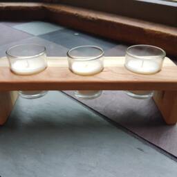 Engraved Wood Candleholder - Modern Anniversary Gift, 3 Votive - thumbnail 2