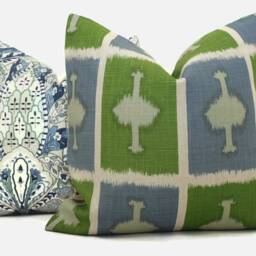 Christopher Farr Ozone Pillow Cover Green & Blue Geometric Linen - thumbnail 3