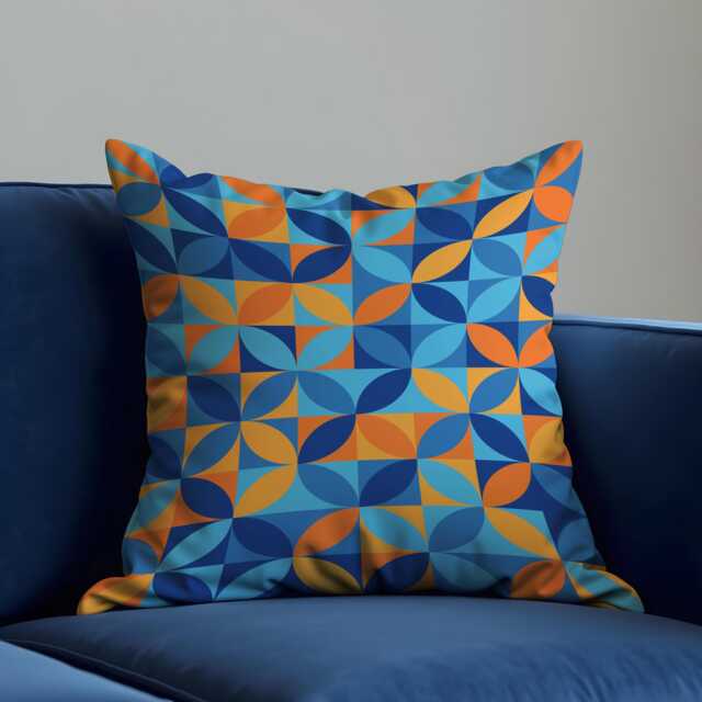 Blue Orange Geometric Cushion Cover, Mid Century Modern Abstract Pillowcase - image 1