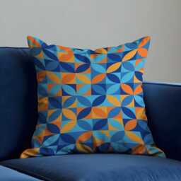 Blue Orange Geometric Cushion Cover, Mid Century Modern Abstract Pillowcase