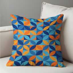 Blue Orange Geometric Cushion Cover, Mid Century Modern Abstract Pillowcase - thumbnail 4