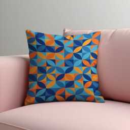 Blue Orange Geometric Cushion Cover, Mid Century Modern Abstract Pillowcase - thumbnail 3