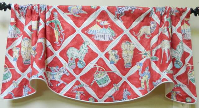 Circus By Broomcraft Window Valance/Corded, Lined Valance/ Rod Pocket Scalloped - image 1