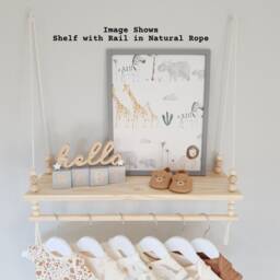 Nursery Shelves With Clothes Rail, Swing Shelf Pine Shelves, Rope Shelf, Baby Boho Decor - thumbnail 2