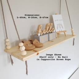 Nursery Shelves With Clothes Rail, Swing Shelf Pine Shelves, Rope Shelf, Baby Boho Decor - thumbnail 3