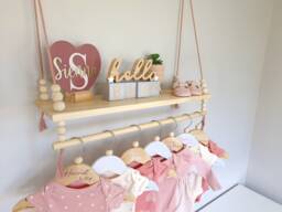 Nursery Shelves With Clothes Rail, Swing Shelf Pine Shelves, Rope Shelf, Baby Boho Decor