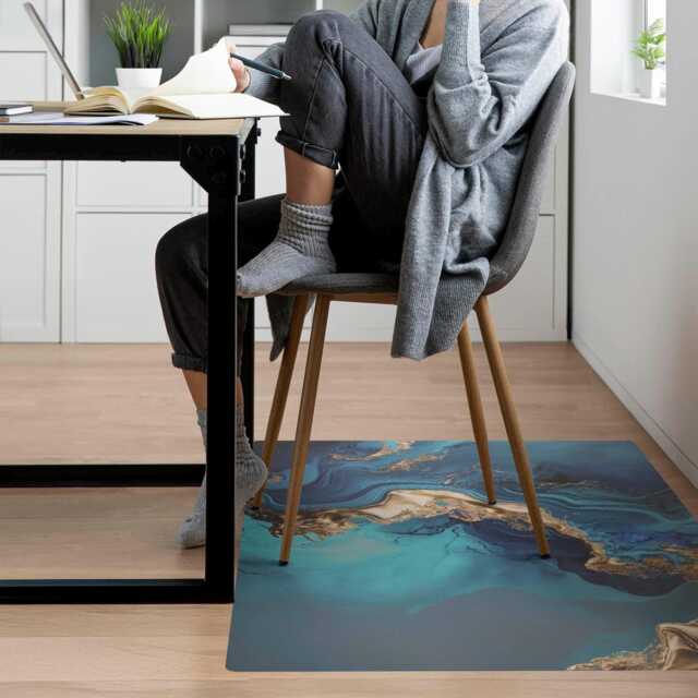 Abstract Wave Desk Chair Mat, Blue Computer Office Abstraction Gaming Floor Protector - image 1