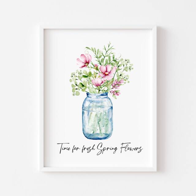 Spring Flowers Watercolour Print Floral Bouquet Wall Art - Unframed - image 1