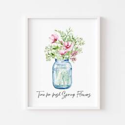 Spring Flowers Watercolour Print Floral Bouquet Wall Art - Unframed - thumbnail 1
