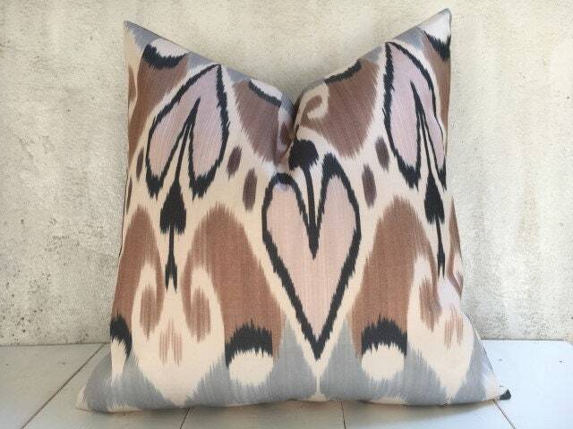 Silk Ikat Pillow Cover 24x24, Handwoven Decorative Cushion - image 1