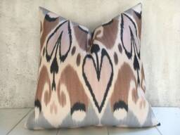 Silk Ikat Pillow Cover 24x24, Handwoven Decorative Cushion - thumbnail 1