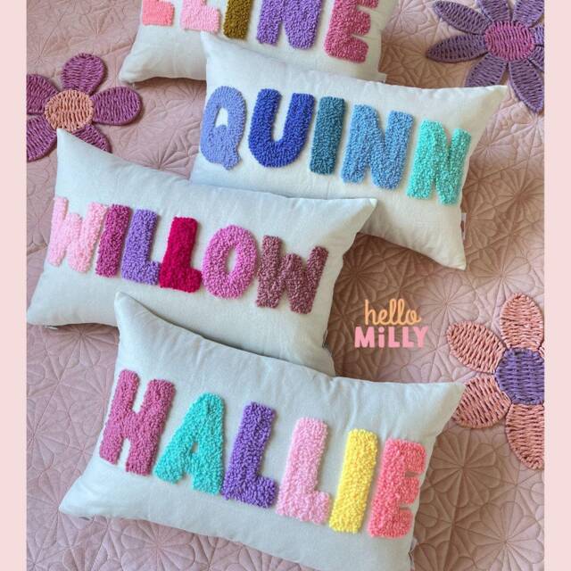 Personalised Punch Needle Decorative Cushion - Kids Decor Name Pillow Baby Shower Room Nursery Initial Decoration Girls Birthday Gift - image 1