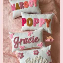 Personalised Punch Needle Decorative Cushion - Kids Decor Name Pillow Baby Shower Room Nursery Initial Decoration Girls Birthday Gift - thumbnail 2