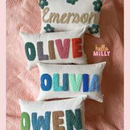 Personalised Punch Needle Decorative Cushion - Kids Decor Name Pillow Baby Shower Room Nursery Initial Decoration Girls Birthday Gift - thumbnail 3