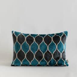 Silk Velvet Ikat Pillow Cover - Anthracite Blue Covers - thumbnail 1