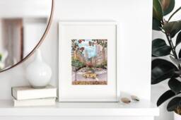 Nyc Madison Avenue Watercolor Art Print Yellow Cab, Fall Scene - thumbnail 1