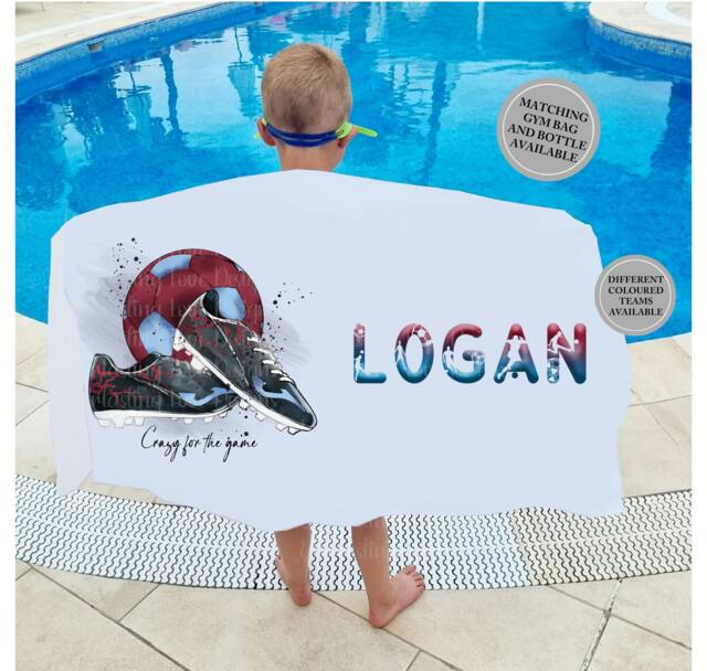 Personalised Swimming Towel, Matching Gym Bag & Beach Towel, Swimming Towels For Kids, School Bag, Bath Football Gifts - image 1