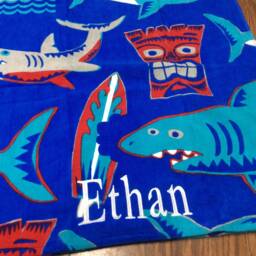 Shark Personalized Towel, Nautical Bathroom Decor, Boy Gift For Birthday Christmas Or Summer Vacation, Custom Ocean Vacation Memento - thumbnail 2