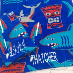 Shark Personalized Towel, Nautical Bathroom Decor, Boy Gift For Birthday Christmas Or Summer Vacation, Custom Ocean Vacation Memento - thumbnail 3