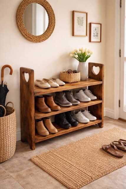 Handmade Rustic Farmhouse Style Reclaimed Wooden Shoe Rack Hall Storage - image 1