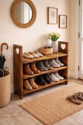 Handmade Rustic Farmhouse Style Reclaimed Wooden Shoe Rack Hall Storage - thumbnail 1