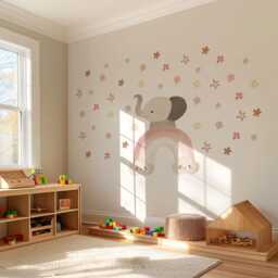 Elephant Rainbow Wall Decals Neutral Nursery Decor Boho Stickers Pink Peel & Stick Girls Room - thumbnail 2