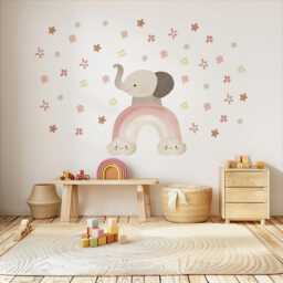 Elephant Rainbow Wall Decals Neutral Nursery Decor Boho Stickers Pink Peel & Stick Girls Room - thumbnail 3