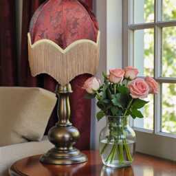 Burgundy Red Paisley Fabric Lampshade With Antique Gold Fringe Handmade in The UK For Table & Floor Standard Lamp Shades, Ceiling Lights - thumbnail 2