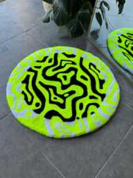 Neon Energy Round Tufted Rug - Handmade Black & White With Yellow Accent Vibrant Abstract Fluffy Carpet