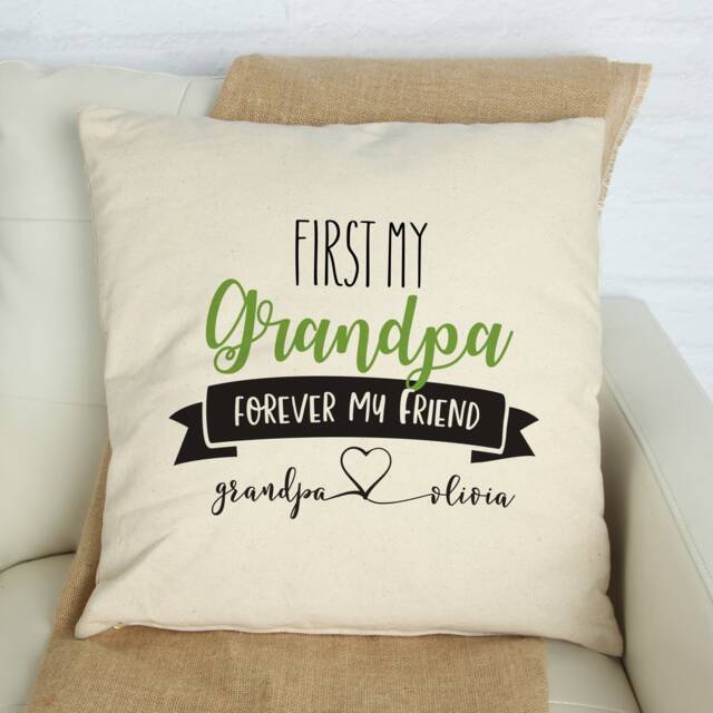 First My Grandpa Forever Friend Cushion Cover/Personalised Gift With Grandchildren's Names Square Pillow Cover - image 1