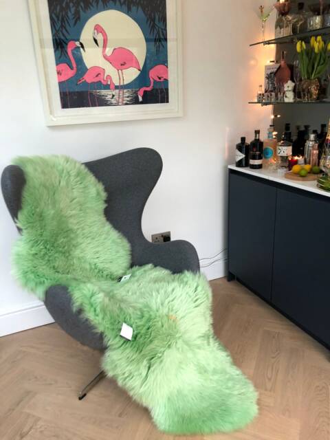 Green Sheepskin Rug , Bright Green Rug, Genuine Sheepskin, Fluffy Xl Long - image 1