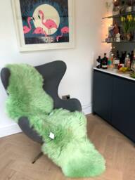 Green Sheepskin Rug , Bright Green Rug, Genuine Sheepskin, Fluffy Xl Long - thumbnail 1