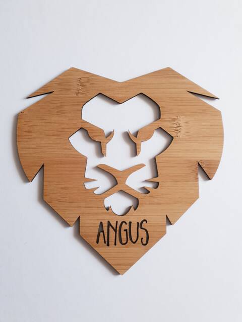 Lion Head Personalised Wooden Bamboo Door-Wall Hanging-Wall Art-Wooden Sign-Custom Name-Kids Gift-Baby Gift-Lasercut-Plaque - image 1