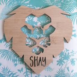 Lion Head Personalised Wooden Bamboo Door-Wall Hanging-Wall Art-Wooden Sign-Custom Name-Kids Gift-Baby Gift-Lasercut-Plaque - thumbnail 2