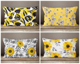 Sunflower Rectangle Cushion Cover/Home Decor Lumbar Case/Yellow Grey Summer Trend Garden Pillow Case/Housewarming Gift