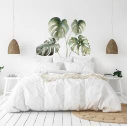 Headboard Wall Decal - Tropical Leaf Nursery Wall Decal Green Monstera Sticker Bedroom Watercolour By Dizzy Duck - thumbnail 1