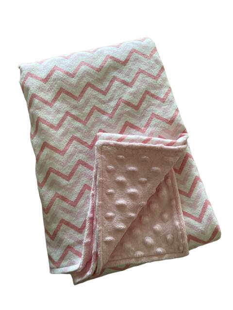 Pink Chevron Stroller Blanket - Soft Cotton Flannel Minky Baby Gift - image 1