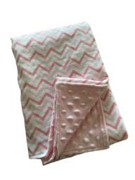 Pink Chevron Stroller Blanket - Soft Cotton Flannel Minky Baby Gift - thumbnail 1