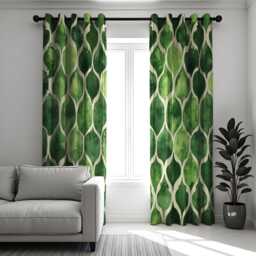 Green Geometric Curtains, Modern Moroccan Trellis Drapes, Watercolor Texture Window Treatment, Living Room & Bedroom Curtain Panels - thumbnail 2