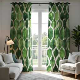 Green Geometric Curtains, Modern Moroccan Trellis Drapes, Watercolor Texture Window Treatment, Living Room & Bedroom Curtain Panels - thumbnail 3