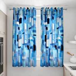Blue Abstract Curtains, Geometric Window Drapes, Mid Century Modern Panel, Bold Shapes Colorful Living Room Decor - thumbnail 3