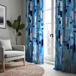 Blue Abstract Curtains, Geometric Window Drapes, Mid Century Modern Panel, Bold Shapes Colorful Living Room Decor - thumbnail 2