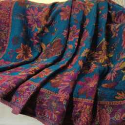 Luxury Boiled Pure Merino Wool Reversible Sofa Or Bed Throws For Ultimate Comfort & Style- Classic Indian Abstract Print in Teal Blue - thumbnail 3