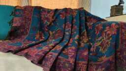 Luxury Boiled Pure Merino Wool Reversible Sofa Or Bed Throws For Ultimate Comfort & Style- Classic Indian Abstract Print in Teal Blue