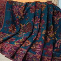 Luxury Boiled Pure Merino Wool Reversible Sofa Or Bed Throws For Ultimate Comfort & Style- Classic Indian Abstract Print in Teal Blue - thumbnail 2